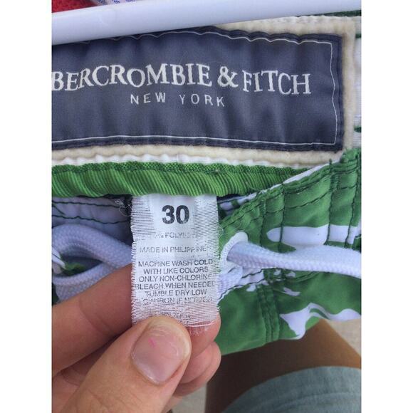 Abercrombie & Fitch swim trunks 30 green white shorts drawstring tropical y2k - Picture 7 of 11